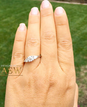 Load image into Gallery viewer, 14k white gold round and pear cut diamond engagement ring deco three stone wedding anniversary bridal natural diamonds Bridal 1.20ctw
