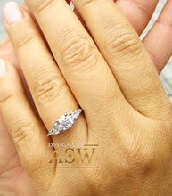 Load image into Gallery viewer, 14k white gold round and pear cut diamond engagement ring deco three stone wedding anniversary bridal natural diamonds Bridal 1.20ctw
