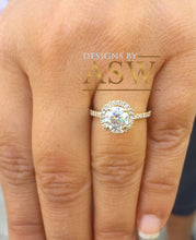 Load image into Gallery viewer, Round Cut Simulated Diamond Engagement Ring Bridal, Wedding, Anniversary, Prong Set Cathedral Promise 14k Solid Yellow Gold 1.50ctw by ASW
