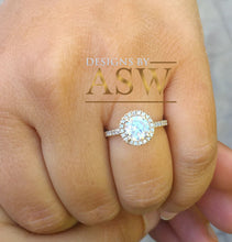 Load image into Gallery viewer, 14k Yellow Gold Round Forever one Moissanite and Diamond Engagement Ring Filigree Deco Bridal Wedding Anniversary, Bridal, Halo 1.50ctw
