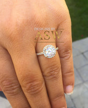 Load image into Gallery viewer, 14k Yellow Gold Round Forever one Moissanite and Diamond Engagement Ring Filigree Deco Bridal Wedding Anniversary, Bridal, Halo 1.50ctw
