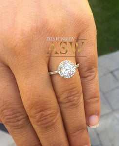 14k Yellow Gold Round Forever one Moissanite and Diamond Engagement Ring Filigree Deco Bridal Wedding Anniversary, Bridal, Halo 1.50ctw