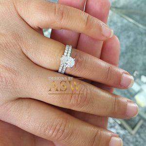 14K Solid White Gold Oval Cut Moissanite And Natural Round Cut Engagement Ring And Band Halo, Bridal, Wedding, Anniversary, Propose 2.30ctw