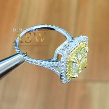 Load image into Gallery viewer, Large 6.00 Carats 14k Solid White and Yellow Gold Radiant Cut Simulated Diamond and Fancy Yellow Diamonds Engagement Ring Double Halo
