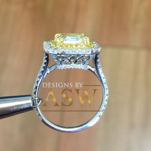 Load image into Gallery viewer, Large 6.00 Carats 14k Solid White and Yellow Gold Radiant Cut Simulated Diamond and Fancy Yellow Diamonds Engagement Ring Double Halo
