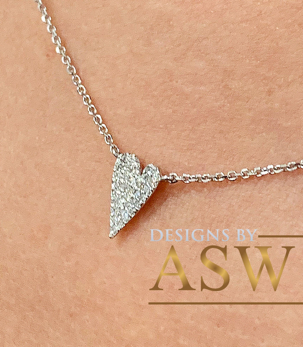 14k white gold Heart Shape round cut  natural diamonds necklace pendent and adjustable chain bridal wedding anniversary gift 0.15ctw