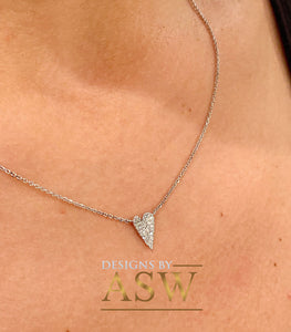 14k white gold Heart Shape round cut  natural diamonds necklace pendent and adjustable chain bridal wedding anniversary gift 0.15ctw
