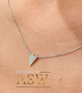 14k white gold Heart Shape round cut  natural diamonds necklace pendent and adjustable chain bridal wedding anniversary gift 0.15ctw