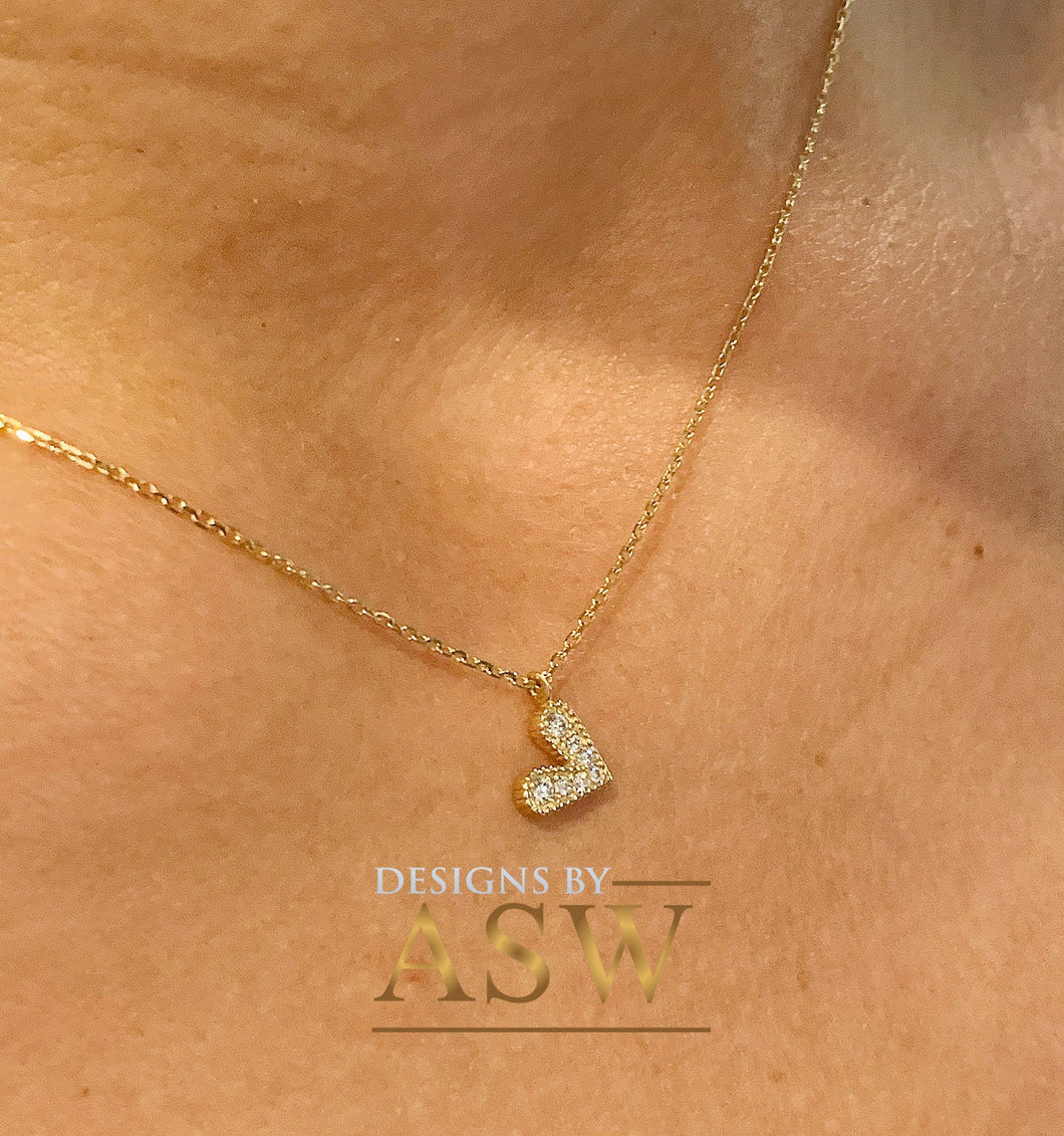 14k white gold Heart Shape round cut  natural diamonds necklace pendent and adjustable chain bridal wedding anniversary gift 0.07ctw