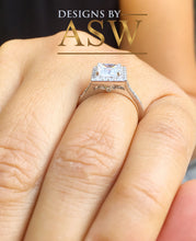 Load image into Gallery viewer, 14k solid white gold princess and round cut simulated diamond engagement ring art deco style bridal wedding anniversary halo 2.00ct
