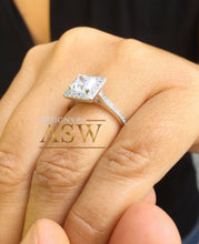Load image into Gallery viewer, 14k solid white gold princess and round cut simulated diamond engagement ring art deco style bridal wedding anniversary halo 2.00ct
