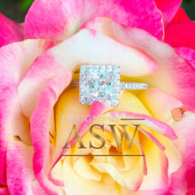 Load image into Gallery viewer, 14k white gold princess cut forever one moissanite and diamond engagement ring art deco style halo wedding anniversary round diamonds 2.00ct
