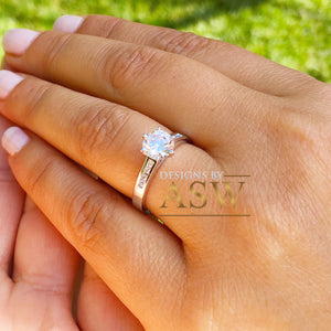 14k White Gold Round Cut Forever One Moissanite and Round Cut Natural Diamond Engagement Ring Bridal Wedding Propose, Half Eternity 1.15ctw