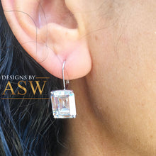 Load image into Gallery viewer, Huge and stunning 14k white gold emerald cut Forever One moissanite engagement, wedding, anniversary, bridal, earrings french post 7.0ctw

