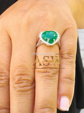 Load image into Gallery viewer, 14k solid white gold green heart shape emerald and round cut simulated diamond engagement ring halo bridal, wedding, promise 4.00ctw
