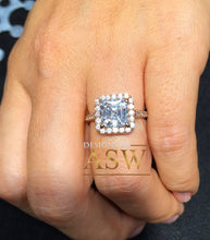 Load image into Gallery viewer, 14k Rose Gold Asscher Cut Forever One Moissanite and Round Cut Diamond Engagement Ring Halo Deco Bridal, Wedding 2.70ct
