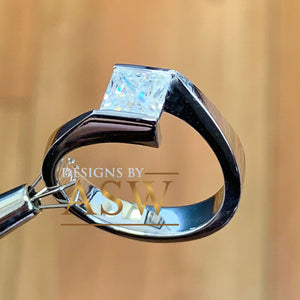 14K Solid White Gold Princess Cut Forever One Moissanite Engagement Ring Deco, Bridal, Wedding, Anniversary, Tension Set Solitaire 1.20ctw