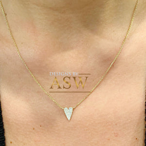 14k yellow gold Heart Shape round cut  natural diamonds necklace pendent and adjustable chain bridal wedding anniversary gift 0.15ctw