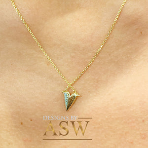 14k yellow gold Heart Shape round cut  natural diamonds necklace pendent and adjustable chain bridal wedding anniversary gift 0.15ctw