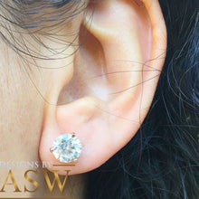 Load image into Gallery viewer, Martini Glass Three Prongs Style 14k Solid Rose Gold Simulated Diamonds, Prong Set, Wedding Engagement Stud Earrings Bridal Gift 1.00ctw
