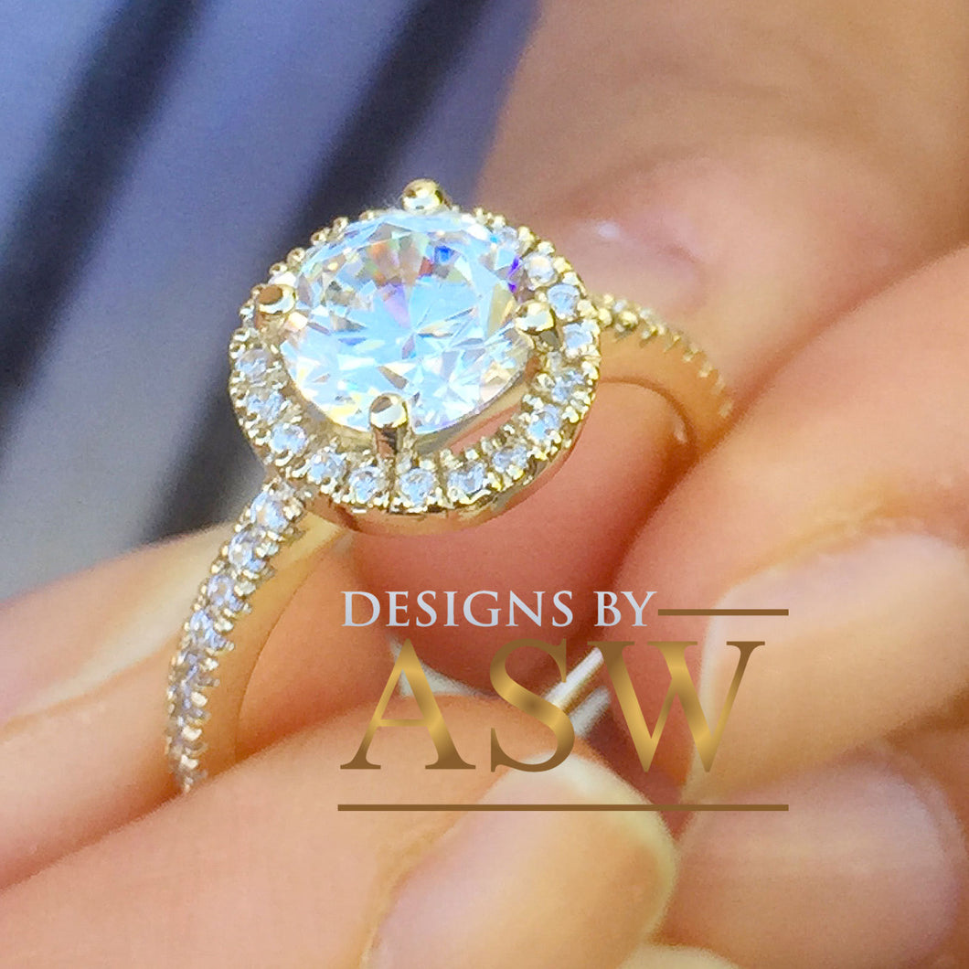14k Yellow Gold Round Forever one Moissanite and Diamond Engagement Ring Filigree Deco Bridal Wedding Anniversary, Bridal, Halo 1.50ctw