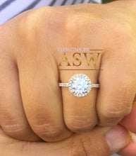 Load image into Gallery viewer, 14k Yellow Gold Round Forever one Moissanite and Diamond Engagement Ring Filigree Deco Bridal Wedding Anniversary, Bridal, Halo 1.50ctw
