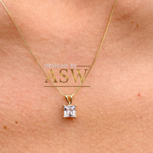 Load image into Gallery viewer, 14k solid yellow gold princess shape cut simulated diamond prong set necklace pendent and chain bridal wedding anniversary gift 1.00ctw
