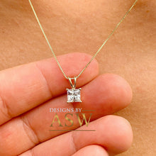 Load image into Gallery viewer, 14k solid yellow gold princess shape cut simulated diamond prong set necklace pendent and chain bridal wedding anniversary gift 1.00ctw
