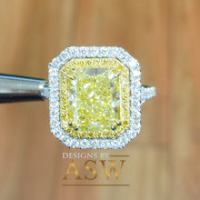 Load image into Gallery viewer, Large 6.00 Carats 14k Solid White and Yellow Gold Radiant Cut Simulated Diamond and Fancy Yellow Diamonds Engagement Ring Double Halo
