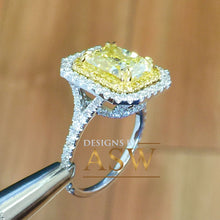 Load image into Gallery viewer, Large 6.00 Carats 14k Solid White and Yellow Gold Radiant Cut Simulated Diamond and Fancy Yellow Diamonds Engagement Ring Double Halo

