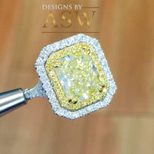 Load image into Gallery viewer, Large 6.00 Carats 14k Solid White and Yellow Gold Radiant Cut Simulated Diamond and Fancy Yellow Diamonds Engagement Ring Double Halo
