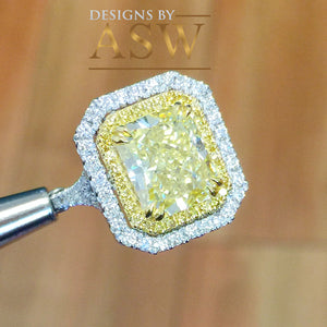 Large 6.00 Carats 14k Solid White and Yellow Gold Radiant Cut Simulated Diamond and Fancy Yellow Diamonds Engagement Ring Double Halo