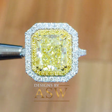 Load image into Gallery viewer, Large 6.00 Carats 14k Solid White and Yellow Gold Radiant Cut Simulated Diamond and Fancy Yellow Diamonds Engagement Ring Double Halo
