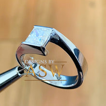 Load image into Gallery viewer, 14K Solid White Gold Princess Cut Forever One Moissanite Engagement Ring Deco, Bridal, Wedding, Anniversary, Tension Set Solitaire 1.20ctw
