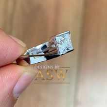 Load image into Gallery viewer, 14K Solid White Gold Princess Cut Forever One Moissanite Engagement Ring Deco, Bridal, Wedding, Anniversary, Tension Set Solitaire 1.20ctw
