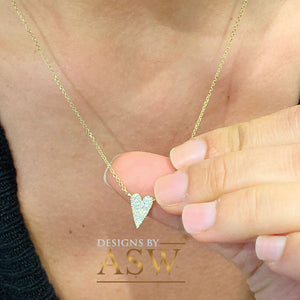 14k yellow gold Heart Shape round cut  natural diamonds necklace pendent and adjustable chain bridal wedding anniversary gift 0.15ctw