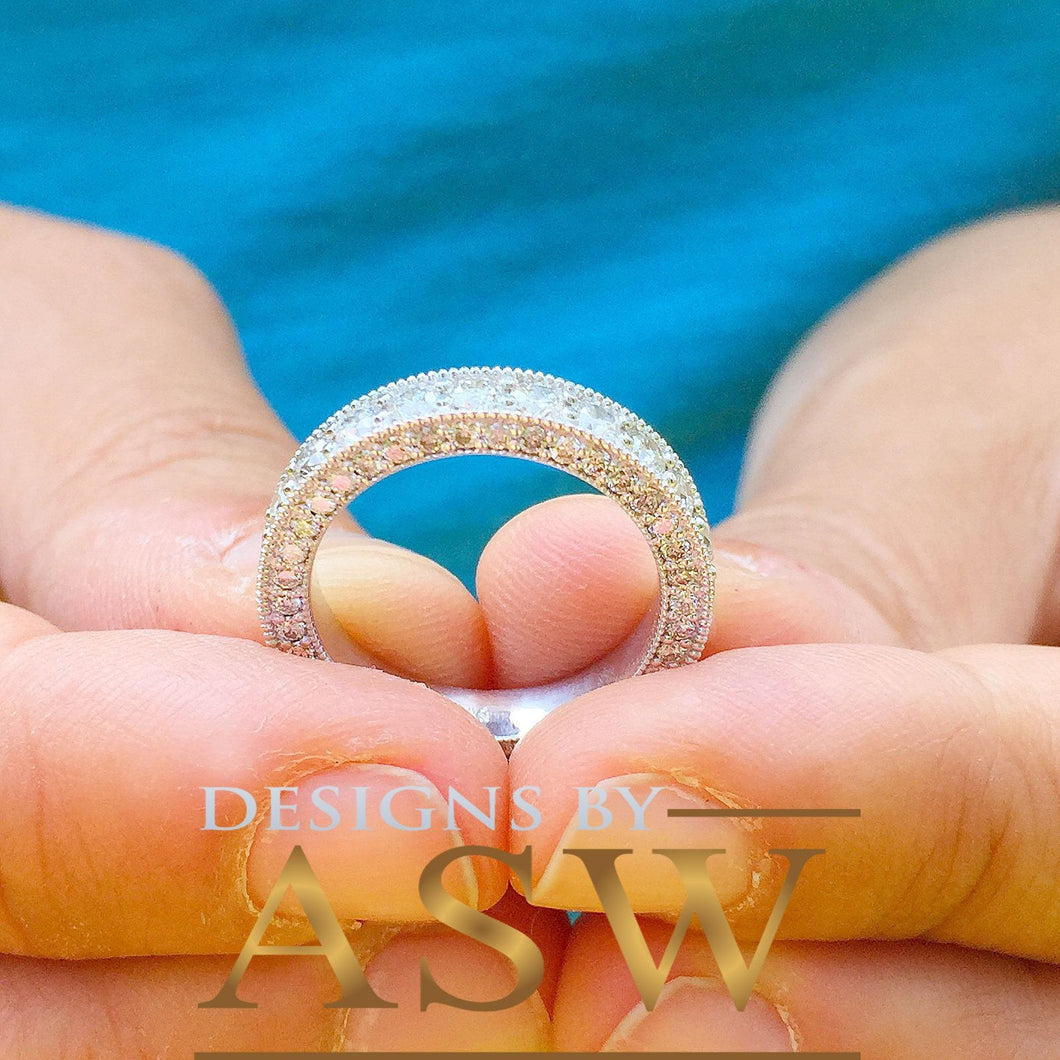 Large Wedding band set in 14k Solid white gold round cut diamonds ring band anniversary bridal half eternity natural diamonds 3.00ctw