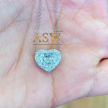 Load image into Gallery viewer, Large 14k solid white gold heart shape simulated emerald and round cut simulated diamonds necklace pendent and chain bridal gift 3.70ctw
