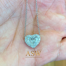 Load image into Gallery viewer, Large 14k solid white gold heart shape simulated emerald and round cut simulated diamonds necklace pendent and chain bridal gift 3.70ctw
