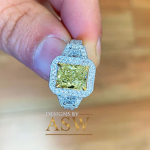 Load image into Gallery viewer, Large 3.50 Carats 14k Solid White and Yellow Gold Radiant Cut Simulated Diamond and Fancy Yellow Diamonds Engagement Ring Halo
