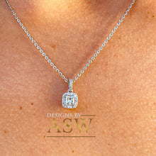 Load image into Gallery viewer, 14k white gold princess and round cut simulated diamond and sapphire pendent and chain bridal wedding anniversary gift 1.00ctw
