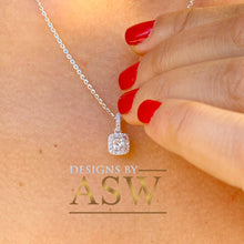 Load image into Gallery viewer, 14k white gold princess and round cut simulated diamond and sapphire pendent and chain bridal wedding anniversary gift 1.00ctw
