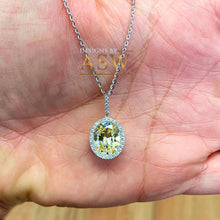 Load image into Gallery viewer, 14k White Gold Oval Cut Fancy Yellow And Round Cut Diamonds Pendent Necklace Art Deco Antique Style Halo Bridal Gift Chain Wedding 5.20ctw
