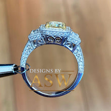 Load image into Gallery viewer, Large 3.50 Carats 14k Solid White and Yellow Gold Radiant Cut Simulated Diamond and Fancy Yellow Diamonds Engagement Ring Halo
