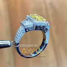 Load image into Gallery viewer, Large 3.50 Carats 14k Solid White and Yellow Gold Radiant Cut Simulated Diamond and Fancy Yellow Diamonds Engagement Ring Halo
