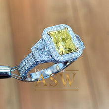 Load image into Gallery viewer, Large 3.50 Carats 14k Solid White and Yellow Gold Radiant Cut Simulated Diamond and Fancy Yellow Diamonds Engagement Ring Halo
