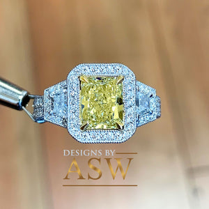 Large 3.50 Carats 14k Solid White and Yellow Gold Radiant Cut Simulated Diamond and Fancy Yellow Diamonds Engagement Ring Halo