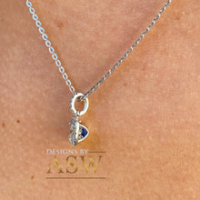Load image into Gallery viewer, 14k white gold princess and round cut simulated diamond and sapphire pendent and chain bridal wedding anniversary gift 1.00ctw
