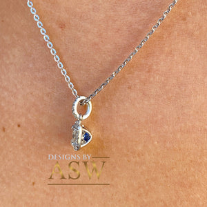 14k white gold forever one princess and natural round cut diamond and sapphire pendent and chain bridal wedding anniversary gift 1.00ctw