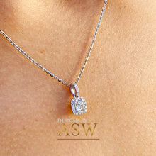 Load image into Gallery viewer, 14k white gold princess and round cut simulated diamond and sapphire pendent and chain bridal wedding anniversary gift 1.00ctw
